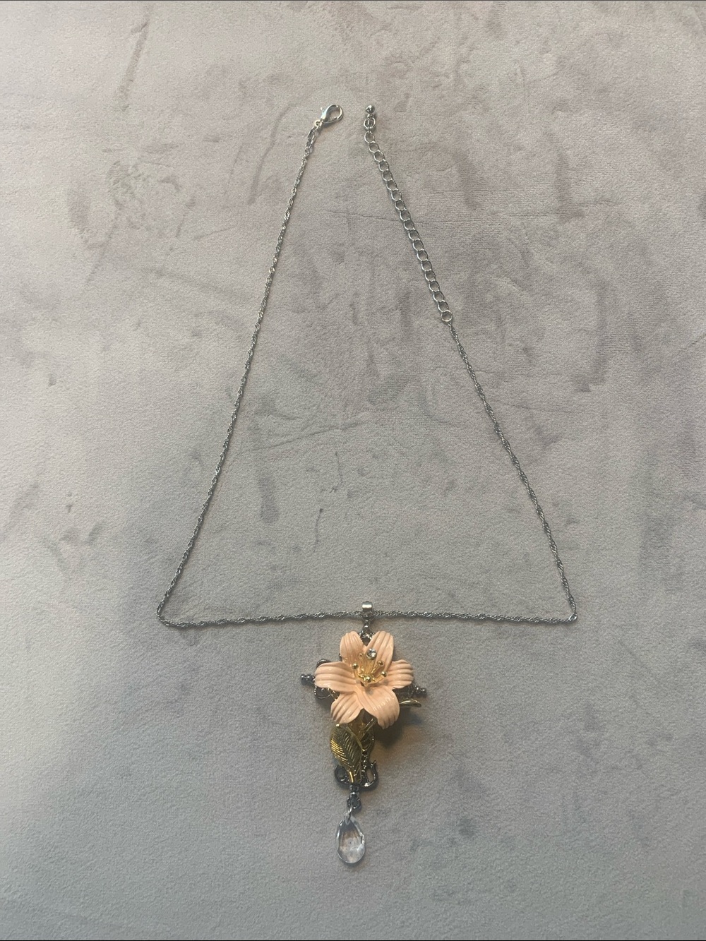 Delicate PeachFlower Pendant Necklace with Silver Chain